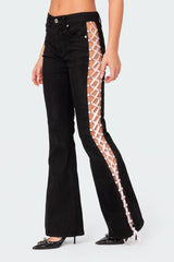 Satin Effect Lace Up Flared Jeans