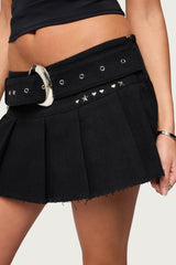 Kore Belt Pleated Denim Micro Skort