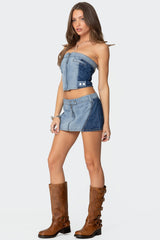 Reni Contrast Zip Denim Mini Skirt