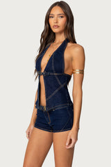 Ciel Split Front Denim Halter Top