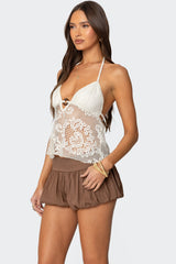 Sheer Crochet Babydoll Halter Top