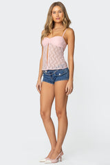 Priya Sheer Lace Split Front Top