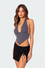 Open Back Triangle Halter Top