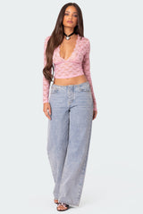 Beck Plunge Neck Sheer Lace Top