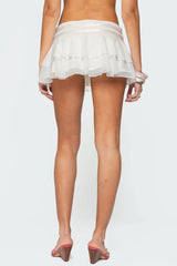 Double Belt Ruffled Chiffon Mini Skort