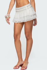 Double Belt Ruffled Chiffon Mini Skort