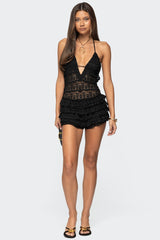 Lanney Ruffled Sheer Lace Romper