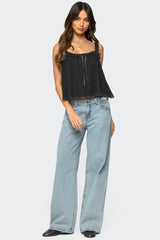 Ruffle Mesh Babydoll Tank Top