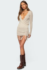 Tassel Knit Wrap Mini Dress