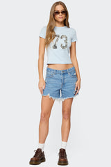 Cale Distressed Low Rise Denim Shorts
