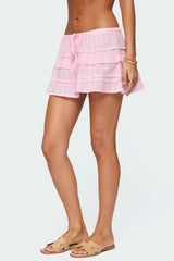 Embroidered Cotton Ruffle Mini Skirt