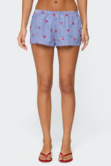 Cherry Embroidered Gingham Boxer Shorts