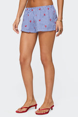 Cherry Embroidered Gingham Boxer Shorts