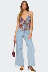 Mixed Patchwork Chiffon Halter Top