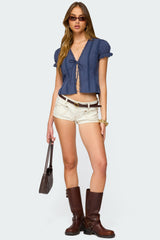 Cotton Lacey Tie Front Top