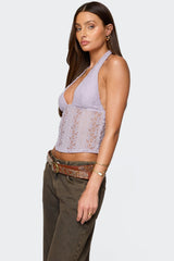 Naya Textured Sheer Lace Halter Top