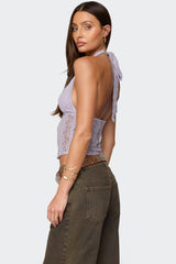 Naya Textured Sheer Lace Halter Top