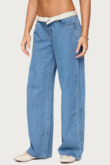 Floral Foldover Low Rise Jeans