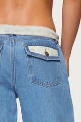 Floral Foldover Low Rise Jeans