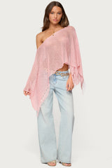 Sequin Fringe Knit Poncho