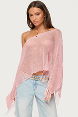 Sequin Fringe Knit Poncho