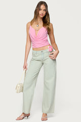 Beaded Deep Cowl Neck Backless Top