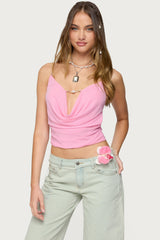 Beaded Deep Cowl Neck Backless Top