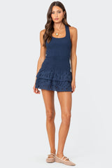 Scrunchy Ruffled Eyelet Mini Dress