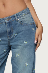Edna Floral Embroidered Low Rise Jeans