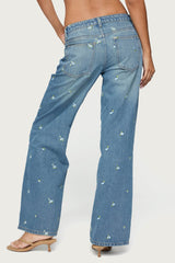 Edna Floral Embroidered Low Rise Jeans
