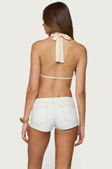 Beaded Chiffon Backless Cowl Neck Top