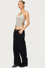 Polka Dot Backless Chiffon Top