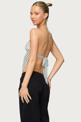 Polka Dot Backless Chiffon Top