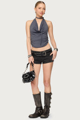 Syra Zipper Low Rise Denim Shorts