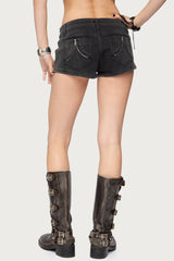 Syra Zipper Low Rise Denim Shorts