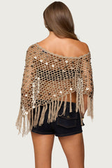 Fringe Sequin Crochet Poncho