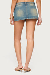 Mixed Buttons Denim Mini Skort
