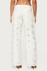Eyelet Low Rise Wide Leg Jeans