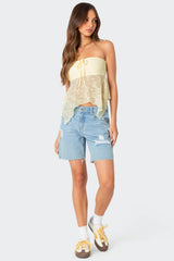 Embroidered Sheer Strapless Top