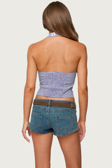 Evan Gingham Button Up Halter Top