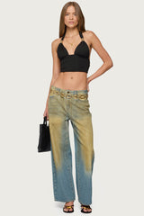 Aiva Backless Plunge Neck Halter Top