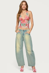 Catie Printed Mesh Halter Top