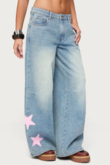 Trish Satin Effect Stars Low Rise Jeans