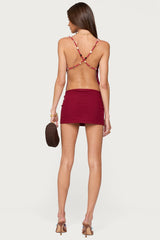 Beaded Cowl Neck Backless Mini Dress