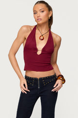 Missie Knitted Plunge Neck Halter Top