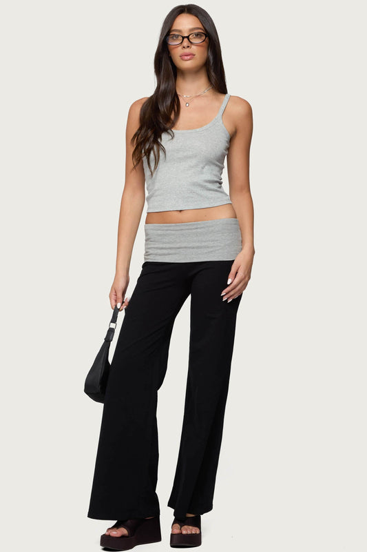Wide Leg Contrast Fold Over Pants