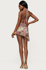 Kora Mixed Print Backless Mini Dress