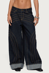 Cuffed Low Rise Wide Leg Jeans