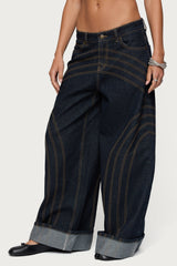 Cuffed Low Rise Wide Leg Jeans