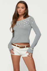 Iridescent Button Boat Neck Top